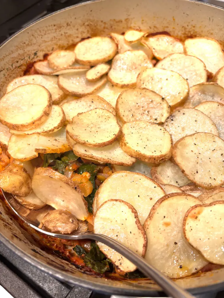 Tomato Lentil Stew with Crispy Potato